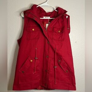 NWT Red Sleeveless Hooded Utility Vest size XL